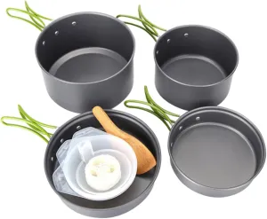 Happyyami Camping Cookware Kit Soup Pot Collapsible Bowls Cooking Utensils Portable Outdoor Cookset