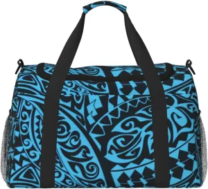 Hawaiian Polynesian Teal Tribal Travel Duffel Bag Mans Women Hand Travel Bag For Travel Gym Weekend Item Bag