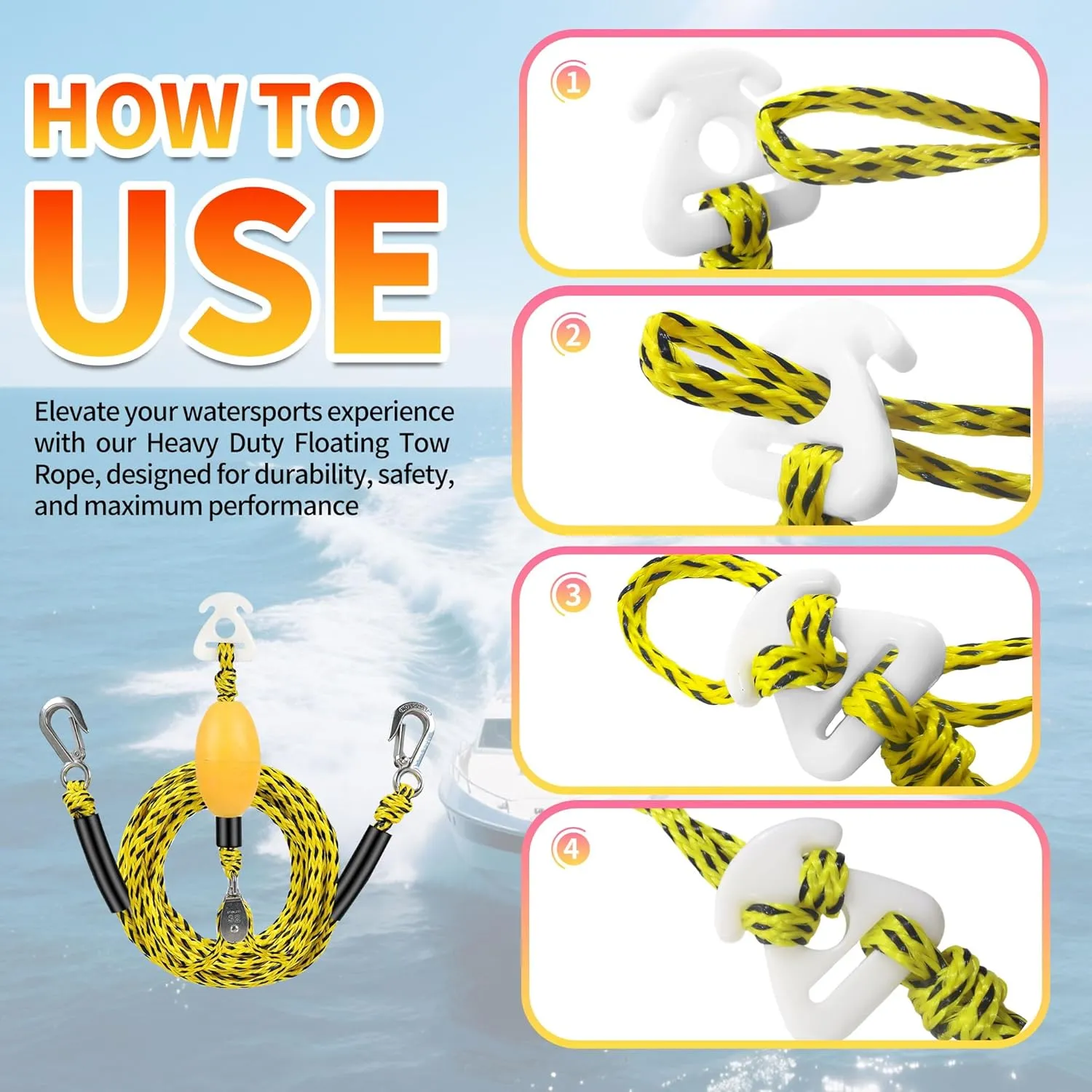 Heavy Duty Floating Tow Rope with Float Ball - Premium Watersports Towable Tubes for Boating, Water Skis, and Wakeboards