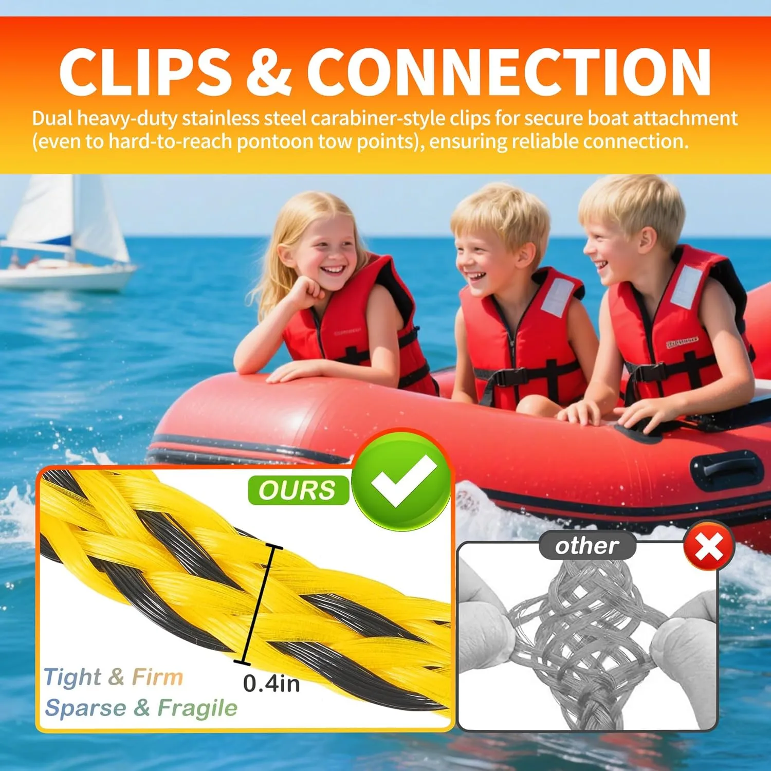 Heavy Duty Floating Tow Rope with Float Ball - Premium Watersports Towable Tubes for Boating, Water Skis, and Wakeboards
