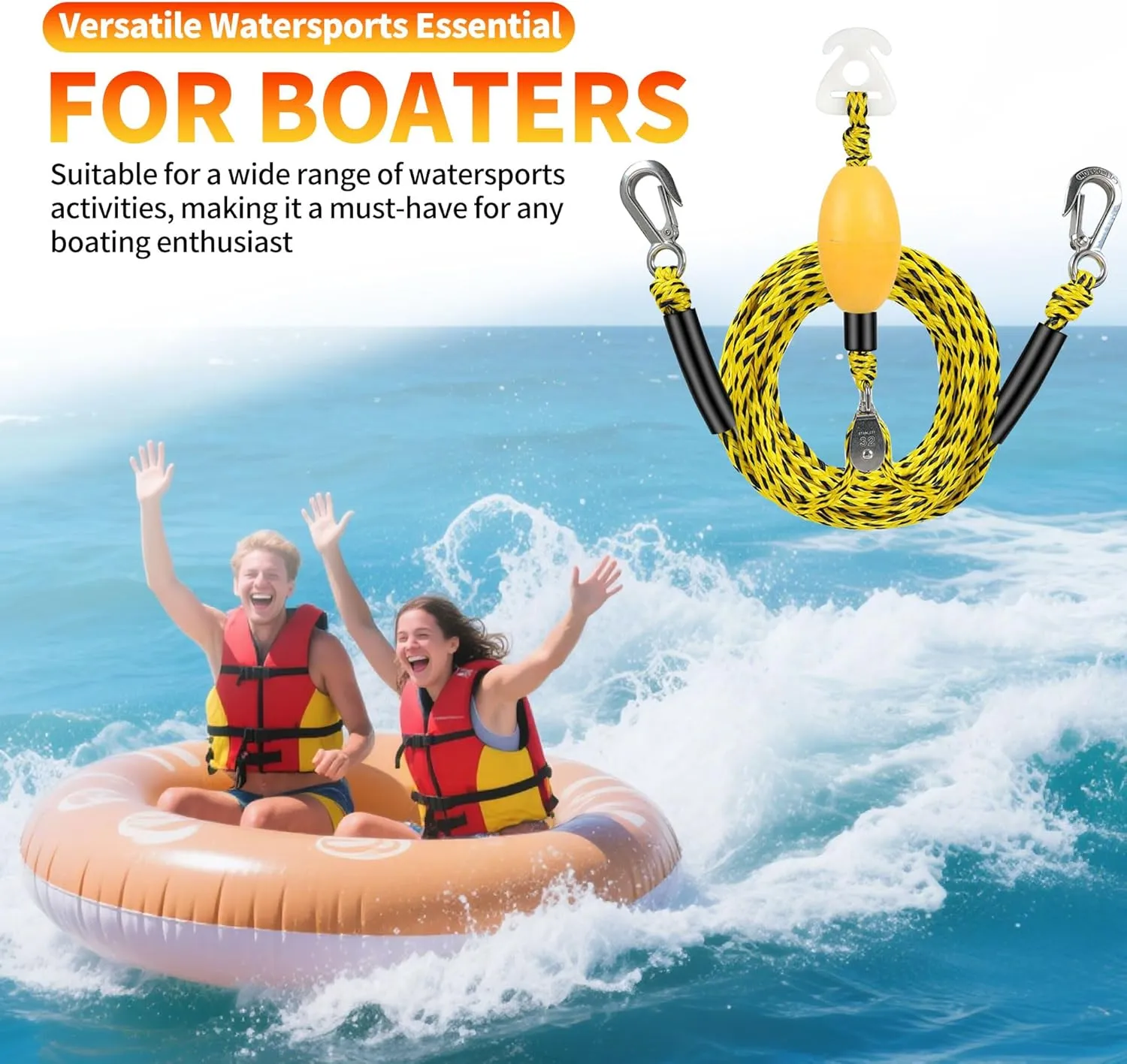 Heavy Duty Floating Tow Rope with Float Ball - Premium Watersports Towable Tubes for Boating, Water Skis, and Wakeboards