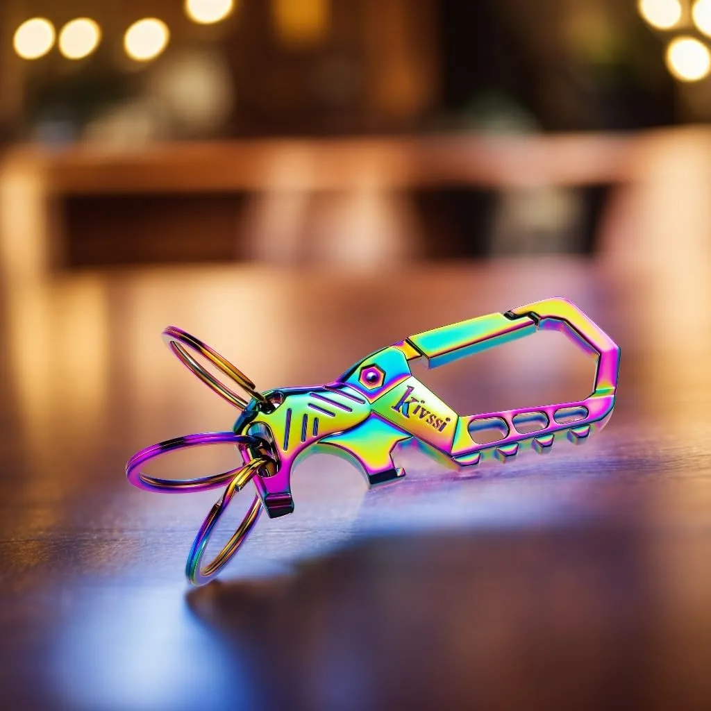 Heavy duty metal keychains, Carabiner clip Car key chains,Fashion family keychain bottle opener and 3 Key Rings suitable for men and women.（Multicolor-2pcs）