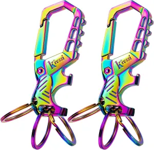 Heavy duty metal keychains, Carabiner clip Car key chains,Fashion family keychain bottle opener and 3 Key Rings suitable for men and women.（Multicolor-2pcs）
