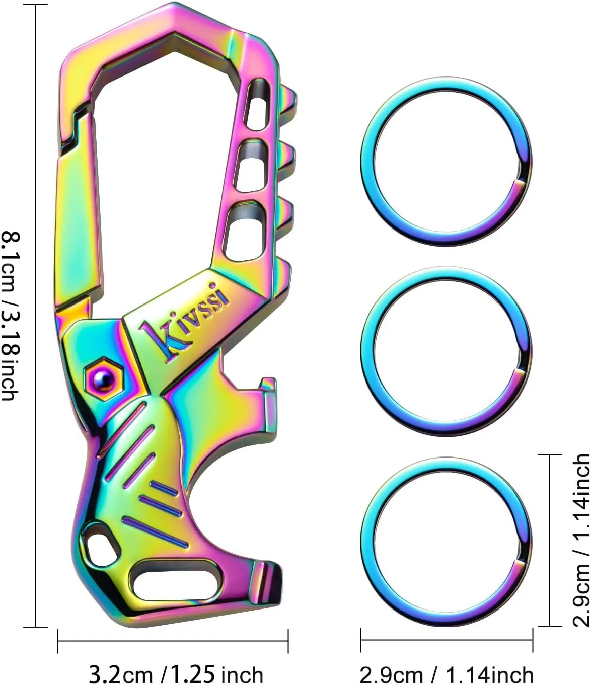 Heavy duty metal keychains, Carabiner clip Car key chains,Fashion family keychain bottle opener and 3 Key Rings suitable for men and women.（Multicolor-2pcs）
