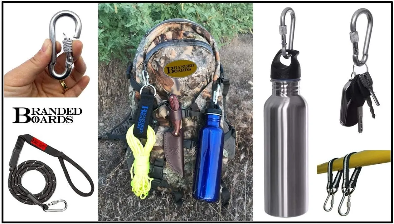 Heavy Duty Stainless Steel Thumb Screw Locking Carabiner Spring Snap Clip Link Hooks. 200-400lb Load. 6 Packs and 12 Packs