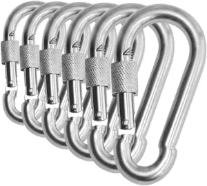 Heavy Duty Stainless Steel Thumb Screw Locking Carabiner Spring Snap Clip Link Hooks. 200-400lb Load. 6 Packs and 12 Packs