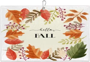 Hello Fall Leaves Golf Towel with Heavy Duty Carabiner Clip Quick Dry Ultra Absorbent Club Ball Cleaning Towel Golf Accessories for Men Women