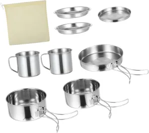 Hemoton High-end Camping Cookware Sets 8-Piece Stainless Steel Cooking Set for Overlanding Outdoor Supplies