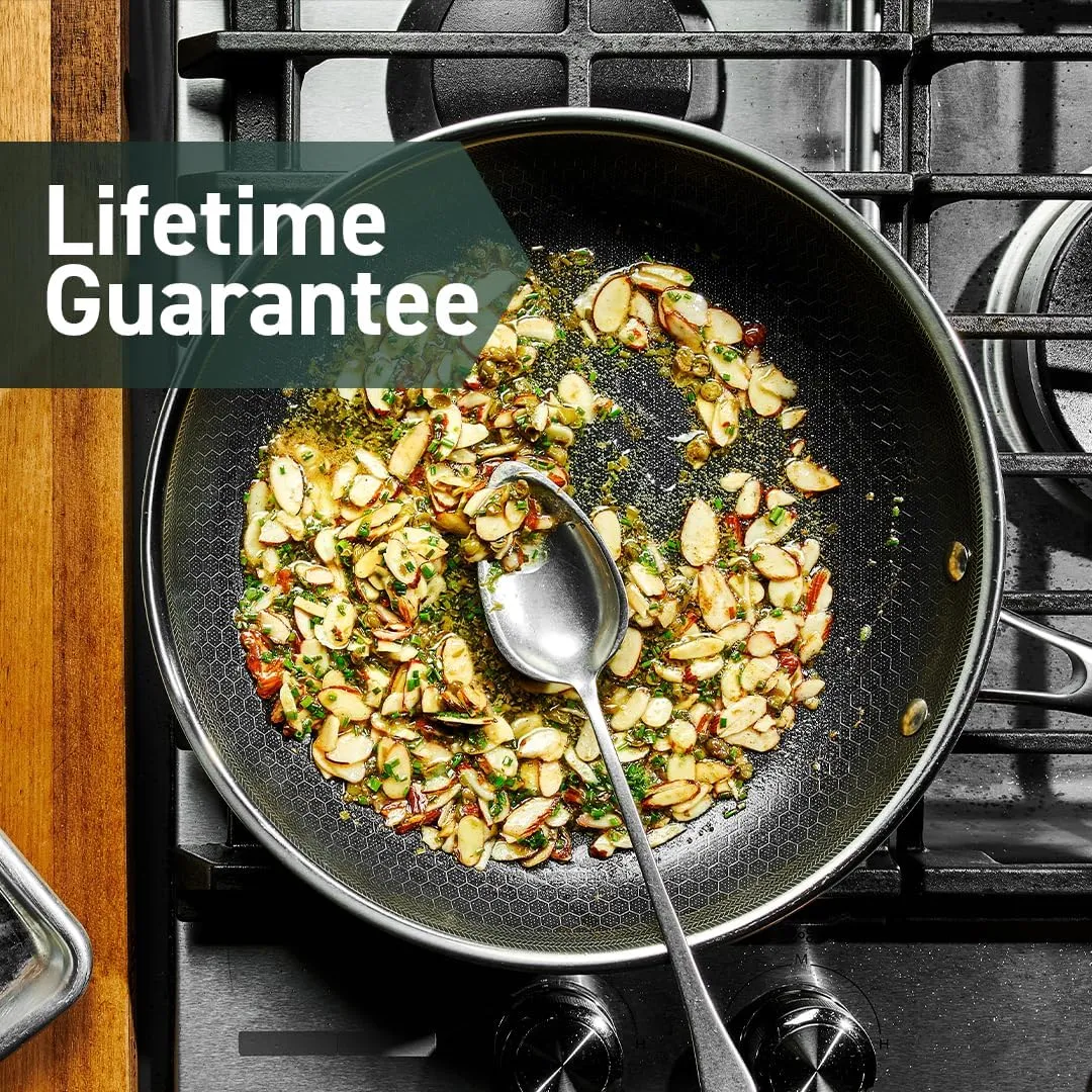 HexClad Hybrid Nonstick 8-Inch Frying Pan with Tempered Glass Lid, Stay-Cool Handle, Dishwasher-Friendly, Oven-Safe Up to 900°F, Induction-Ready, Compatible with All Cooktops