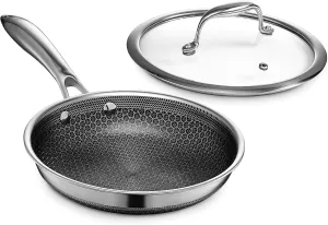 HexClad Hybrid Nonstick 8-Inch Frying Pan with Tempered Glass Lid, Stay-Cool Handle, Dishwasher-Friendly, Oven-Safe Up to 900°F, Induction-Ready, Compatible with All Cooktops