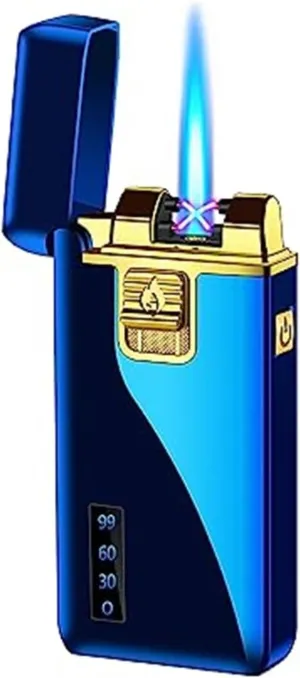 High-end metal butane lighters, one-button start dual-purpose lighter, windproof jet flame, refillable gas with visible fuel window, adjustable flame size portable lighter, men's gift (without fuel) b