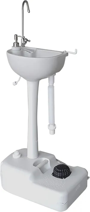 Hike Crew Advanced Portable Outdoor Foot Pump Camping Sink – Hose Connector for Optional Continues Water – 5 Gallon (19L) Tank, Wheels, Soap Dispenser, Faucet – Hand Wash Basin for Travel, Garage