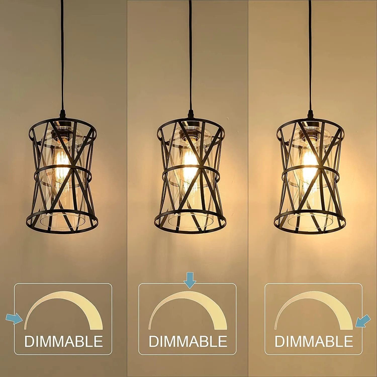 HMVPL Farmhouse Plug in Pendant Light, Outdoor Swag Lamp with Plug in Cord On/Off Dimmer, Plug in Hanging Light Fixture for Dining Room Bedroom Kitchen Island(1 Pack)