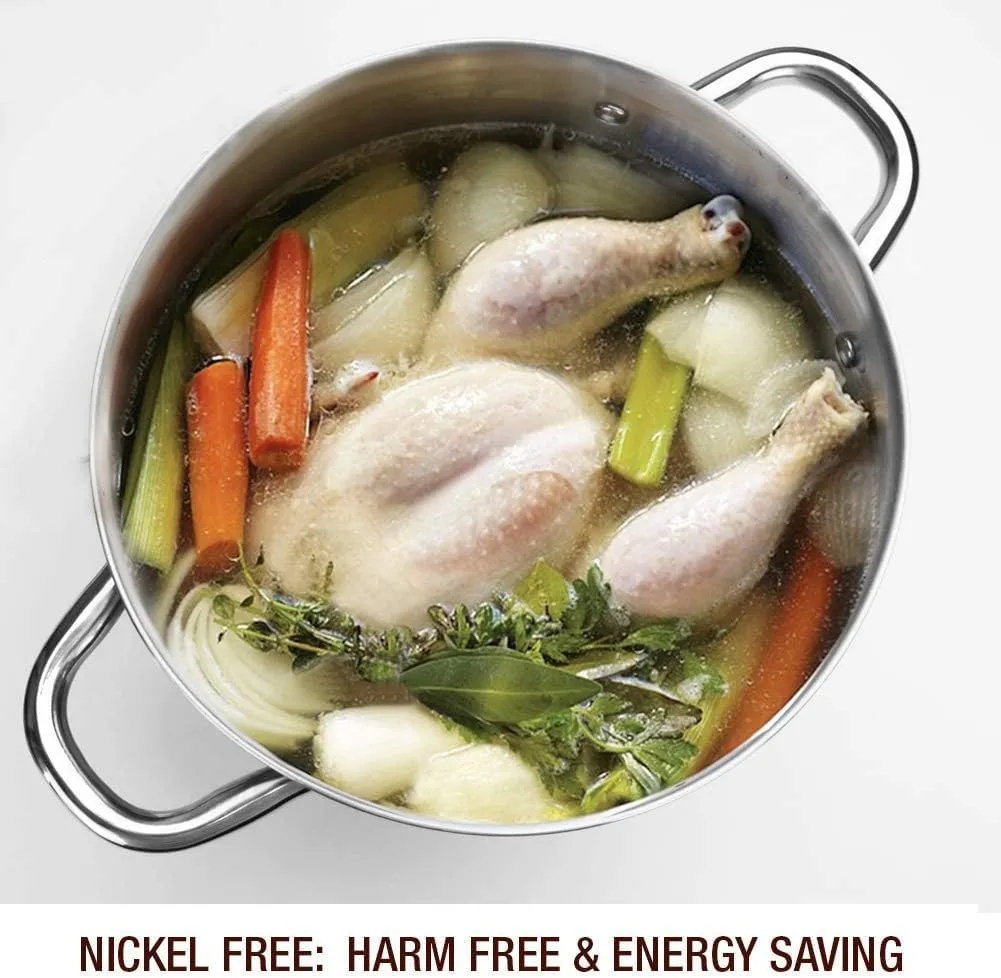 HOMICHEF 10 Quart Stock Pot With Glass Lid - Nickel Free Stainless Steel 10 Qt Pot With Handle - Mirror Polished Stock Pot 10 Quart - Induction Pot Cooking Pot With Lid - Healthy Stock Pot