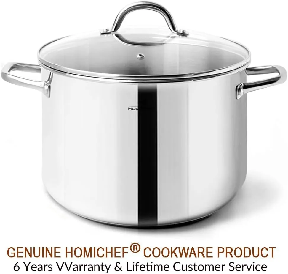 HOMICHEF Nickel Free Stainless Steel Stock Pot - 6 Quart with Lid and Handle - Ideal for Soup, Sauce, and Induction Cooking