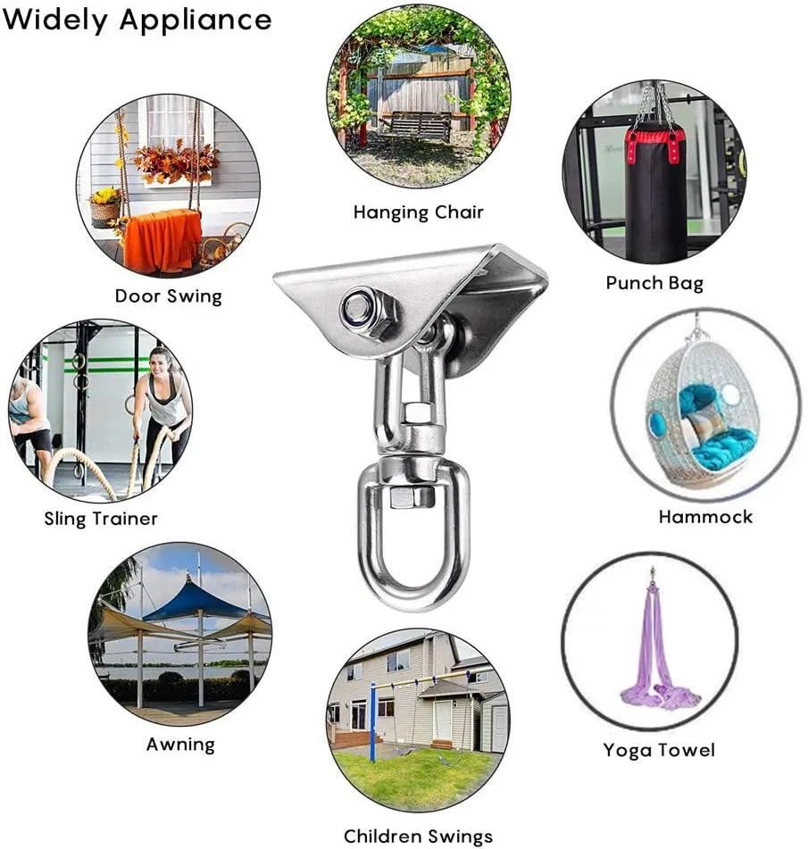HOMPER Hammock Hanging Kit 2PCS, 1000 lb Capacity Heavy Duty 360° Rotate Swing Hooks forChair, Yoga, Outdoor Patio Porch