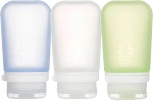 humangear GoToob  3-Pack (Medium) | Refillable Silicone Travel Bottle | Locking Lid | Food-Safe Material, Clear/Green/Blue, Medium (2.5 fl.oz.; 74ml)
