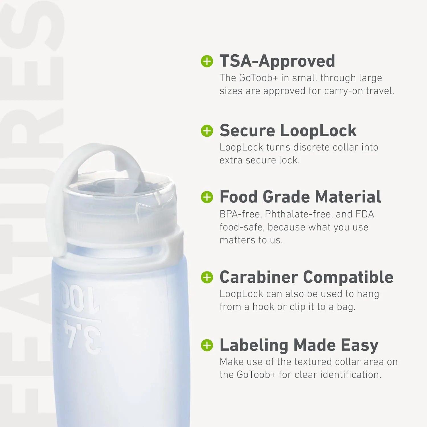 humangear GoToob  3-Pack (Medium) | Refillable Silicone Travel Bottle | Locking Lid | Food-Safe Material, Clear/Green/Blue, Medium (2.5 fl.oz.; 74ml)