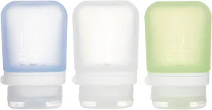 humangear GoToob  3-Pack (Small) | Refillable Silicone Travel Bottle | Locking Lid | Food-Safe Material, Clear/Green/Blue, Small (1.7 fl.oz; 53ml)