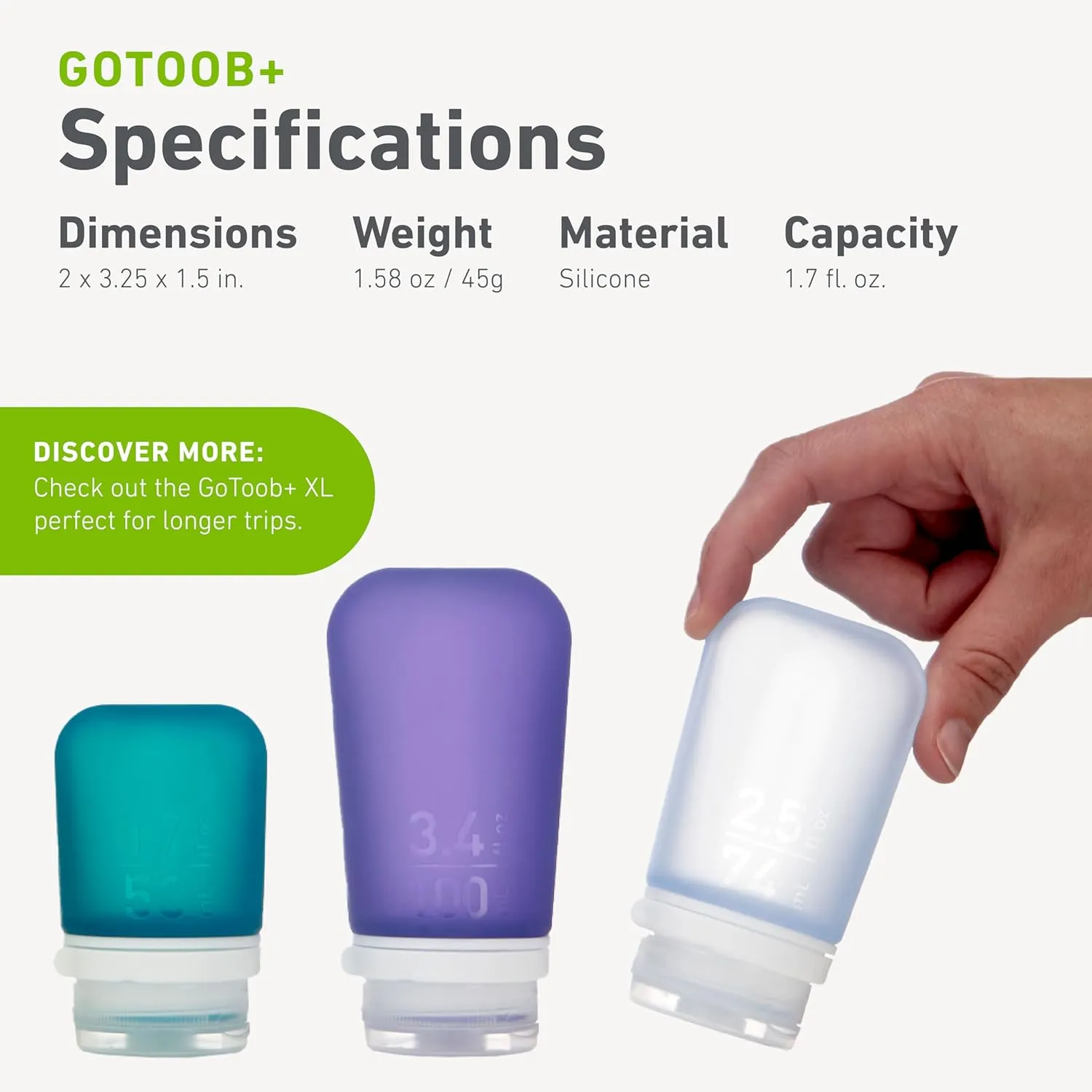 humangear GoToob  3-Pack (Small) | Refillable Silicone Travel Bottle | Locking Lid | Food-Safe Material, Clear/Red/Orange, Small (1.7 fl.oz; 53ml)