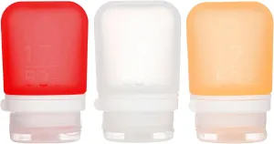 humangear GoToob  3-Pack (Small) | Refillable Silicone Travel Bottle | Locking Lid | Food-Safe Material, Clear/Red/Orange, Small (1.7 fl.oz; 53ml)