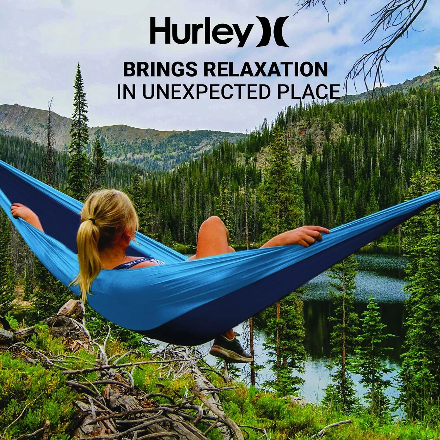 Hurley Uno Camping Hammock - 1 Person Portable Hammock for Camping, Heavy Duty Hammock, Parachute Nylon Fabric - Camping Accessories & Gear for Outdoor Activities - Holds Up to 400lbs, Mix, 108 x 54