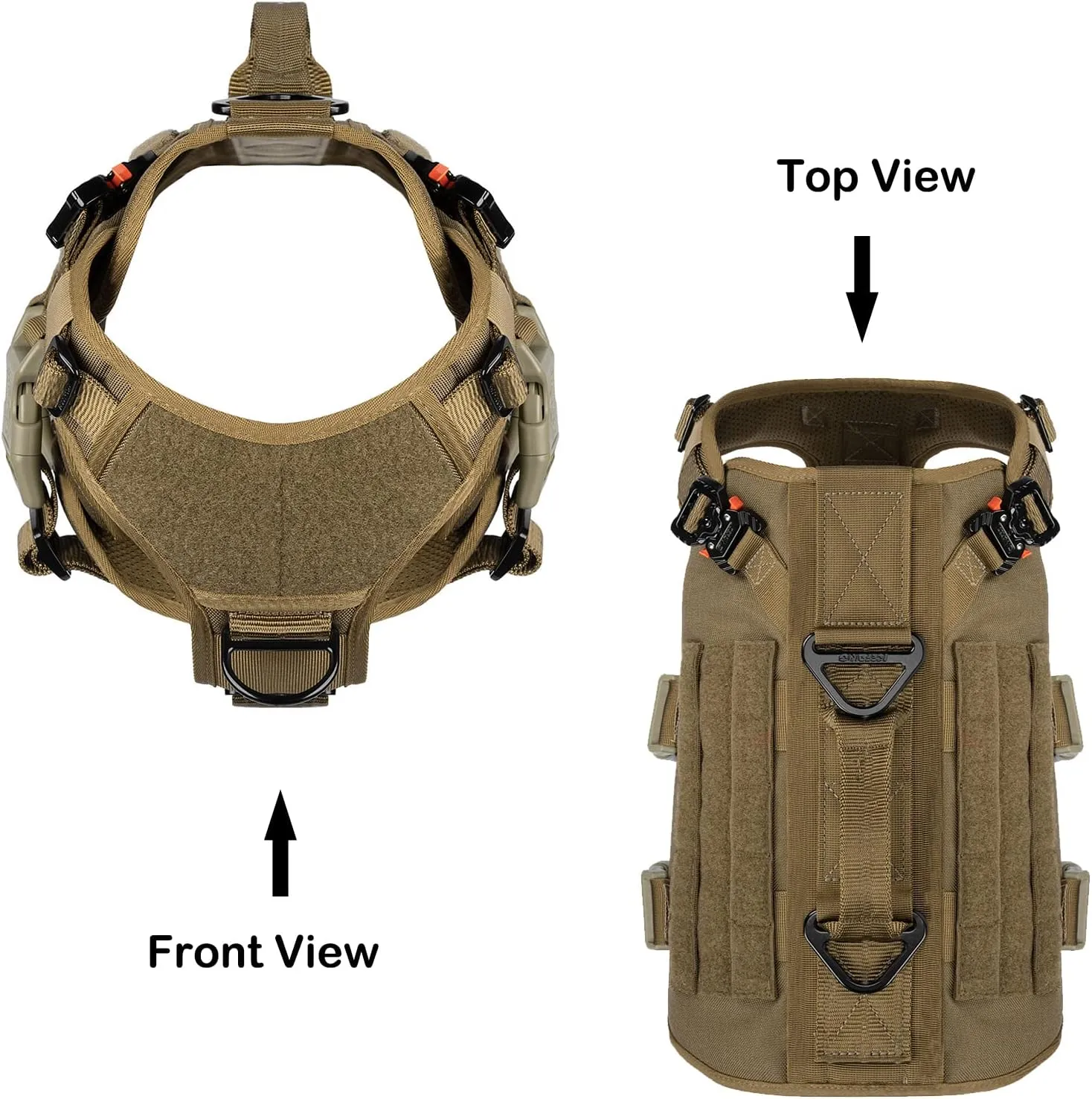 ICEFANG GN3 Tactical Dog Harness with 6X Buckle,Dog Molle Vest with Handle,3/4 Body Coverage,Hook and Loop Panel for ID Patch,No Pulling Front Clip (M (25"-31" Girth), Coyote Brown)