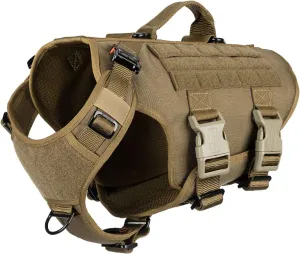 ICEFANG GN3 Tactical Dog Harness with 6X Buckle,Dog Molle Vest with Handle,3/4 Body Coverage,Hook and Loop Panel for ID Patch,No Pulling Front Clip (M (25"-31" Girth), Coyote Brown)