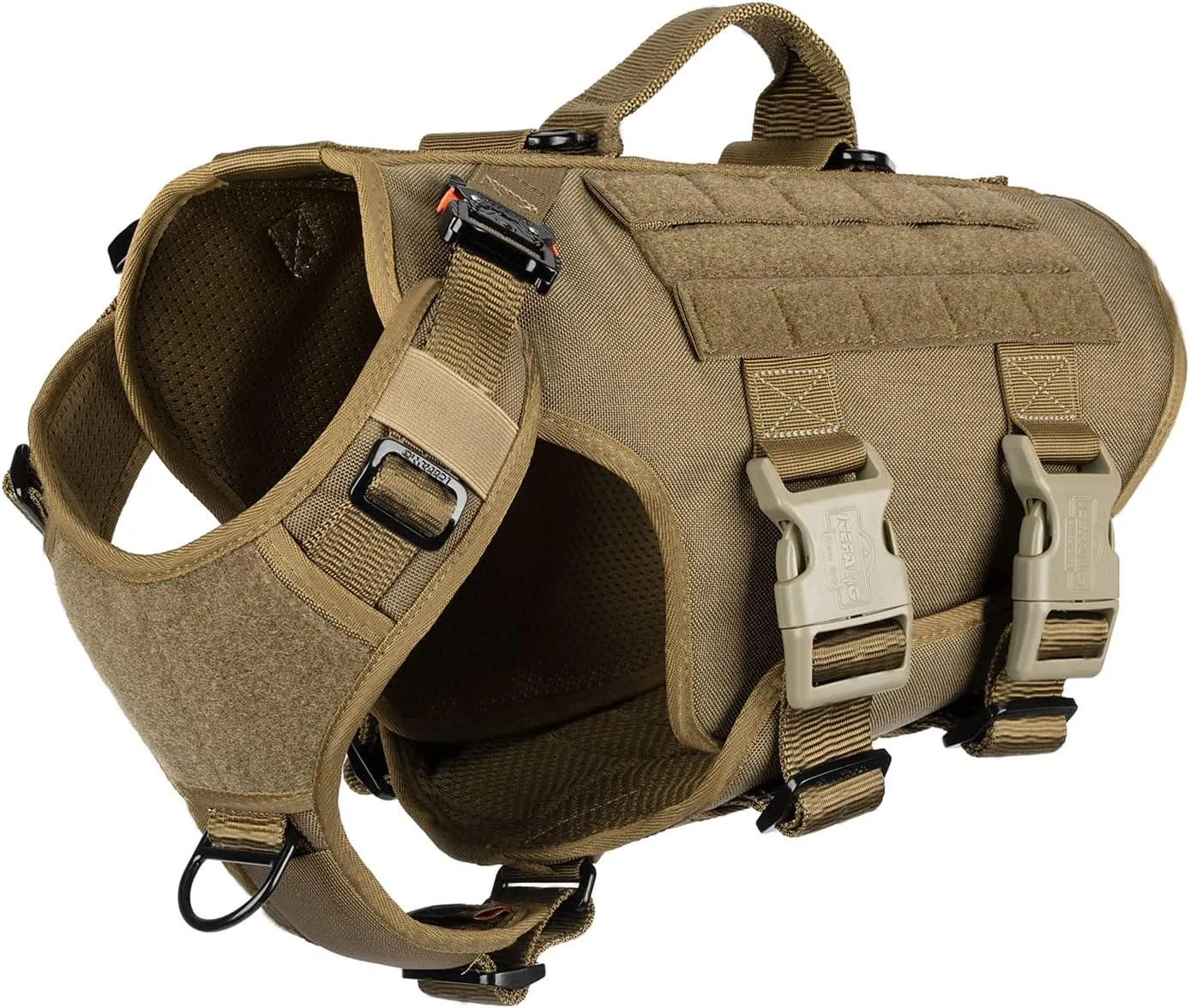 ICEFANG GN3 Tactical Dog Harness with 6X Buckle,Dog Molle Vest with Handle,3/4 Body Coverage,Hook and Loop Panel for ID Patch,No Pulling Front Clip (M (25"-31" Girth), Coyote Brown)