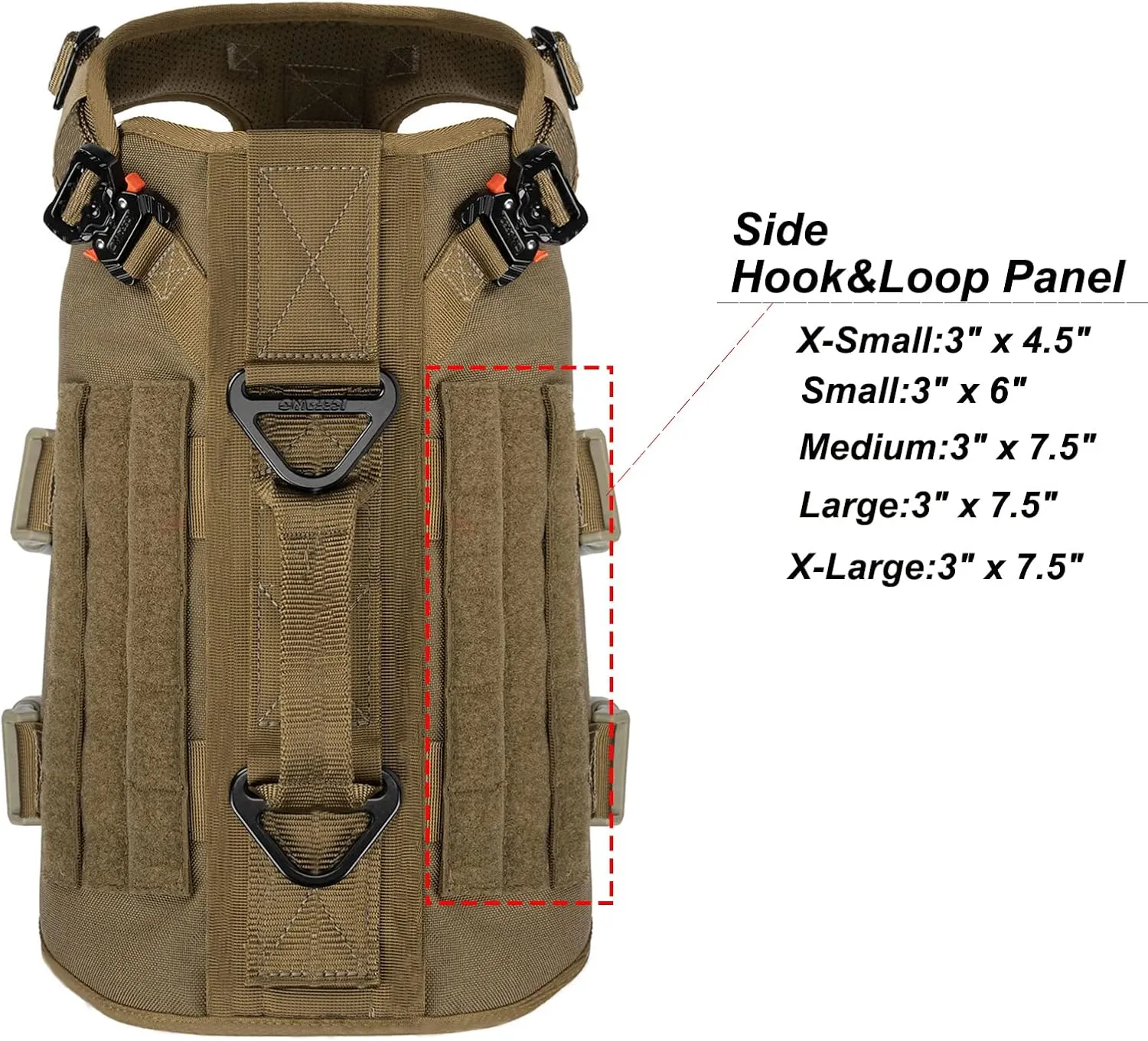 ICEFANG GN3 Tactical Dog Harness with 6X Buckle,Dog Molle Vest with Handle,3/4 Body Coverage,Hook and Loop Panel for ID Patch,No Pulling Front Clip (M (25"-31" Girth), Coyote Brown)