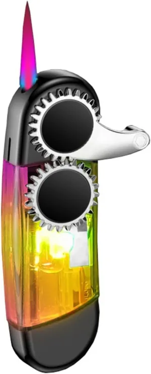 Inflatable colourful lighter, gear rocker see-through gas chamber lighter, direct-flush red flame lighter, replenishable butane gas, adjustable fire, mini fashion windproof lighter, suitable for candl