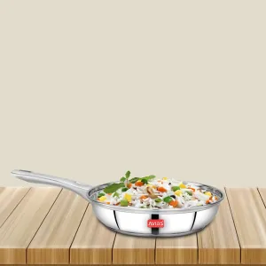 Inox Ib Stainless Steel Frypan | Induction Friendly | Sandwich Bottom | Robust | Silver Satin Finish | 20Cm/ 22Cm