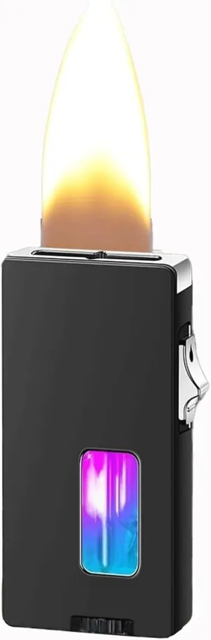 Intelligent Gravity Sensing Butane Lighter, Extra Wide Soft Flame, Visible Transparent air Window, with Safety Lock, Suitable for Candle Camping (Butane not Included)(Black)