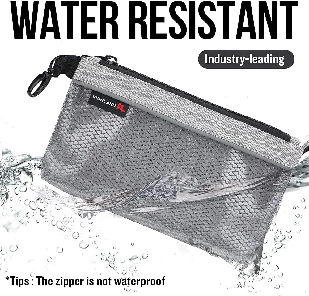 IRONLAND Zipper Pouches, Small Tools Bag, Waterproof Mesh Pouches, Tool Zipper Pouch, Travel Pouch, Clear Cosmetic Bag Case 4 Pack