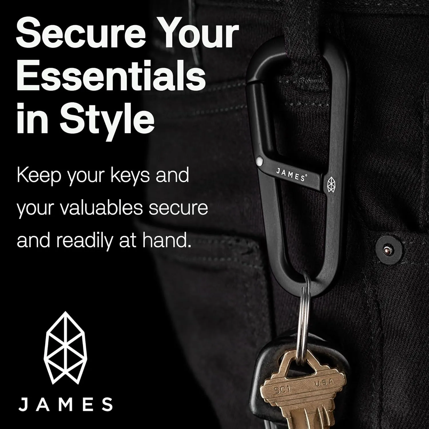 JAMES° Hardin Heavy Duty Forged Carabiner with Tapered Design for Everyday Carry, Aerospace-Grade 6063 Aluminum to Keep Keys and Necessities Secure