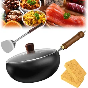 Japanische Eisenpfanne, 9.4''/11''uncoated Iron Pan from Japan, Suntuup Japanese Iron Pan with Lid, Hand-Forged Non-stick Pot Without Coating Durable and Rust-Free for Cooker Gas (28cm-Glass lid)