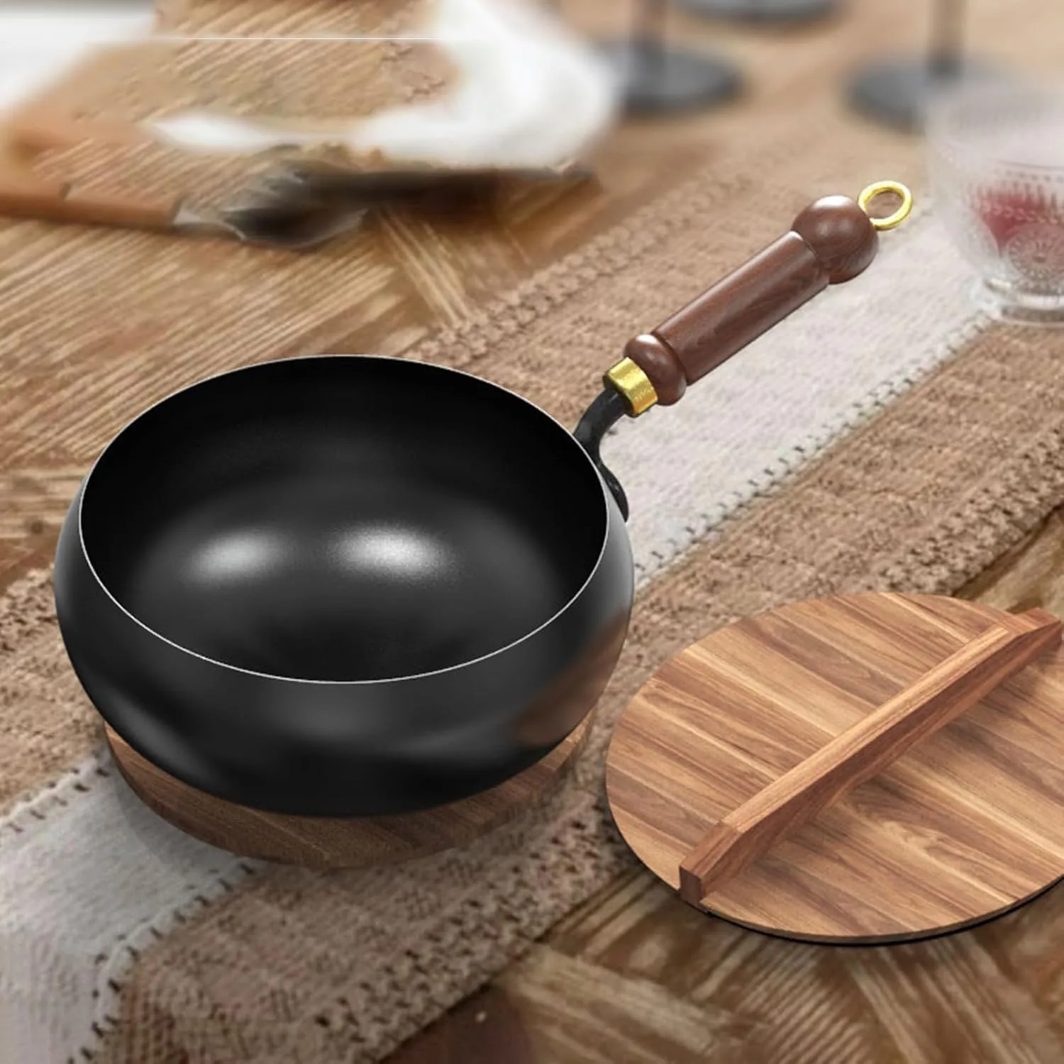 Japanische Eisenpfanne, 9.4''/11''uncoated Iron Pan from Japan, Suntuup Japanese Iron Pan with Lid, Hand-Forged Non-stick Pot Without Coating Durable and Rust-Free for Cooker Gas (28cm-Glass lid)