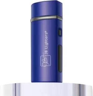 JB Lighter Blue Satin 3-Flame Butane Torch Lighter- Wind Resistant Adjustable Jet Flame Lighters - Refillable Gas One Touch Lighter - Electric Firing Backlit Butane Window