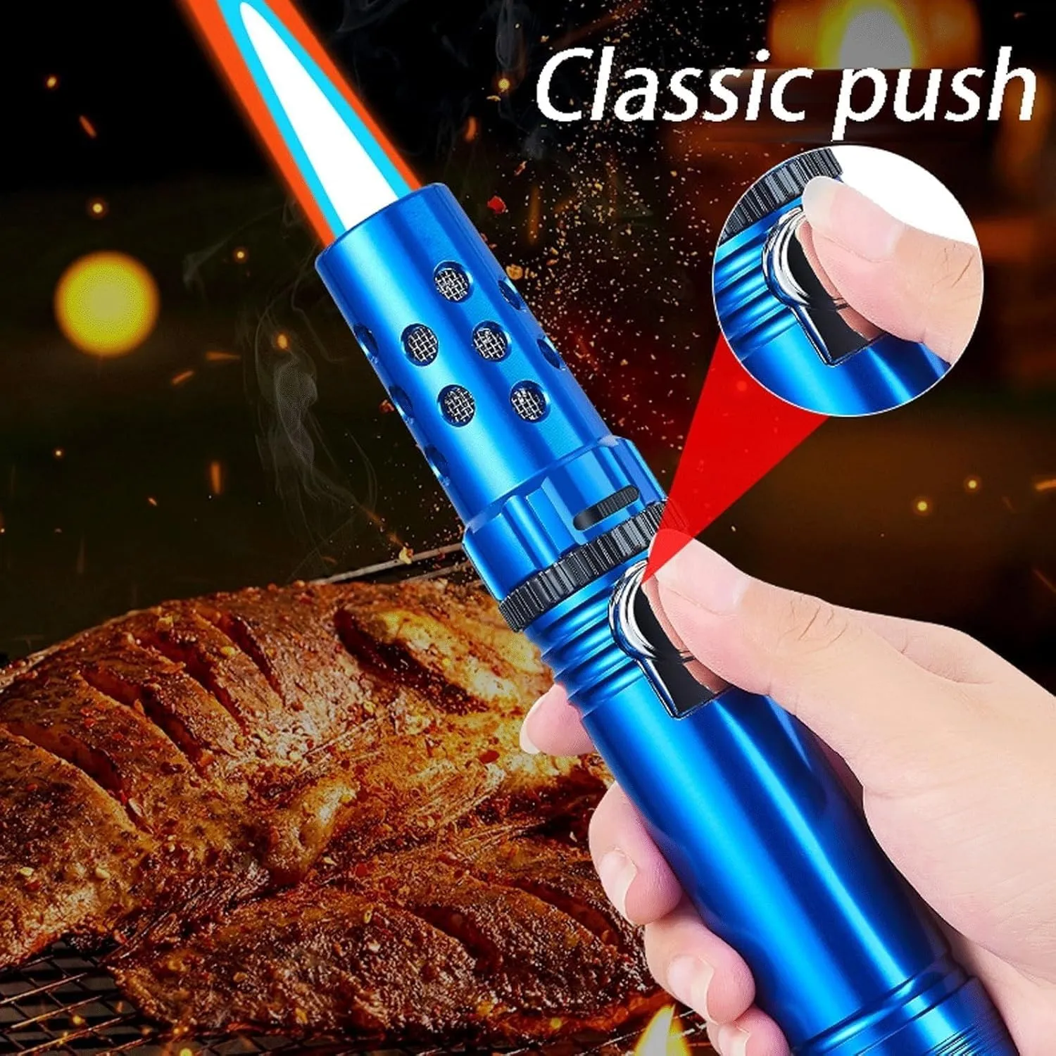 Jet Flame Torch Lighter, Portable Refillable Kitchen Cooking Metal Lighter Adjustable Flame Solar Beam Windproof Lighters With Safety Lock,Fireblaze Butane Lighter，for Candle Camping,Men's Gift(Black)