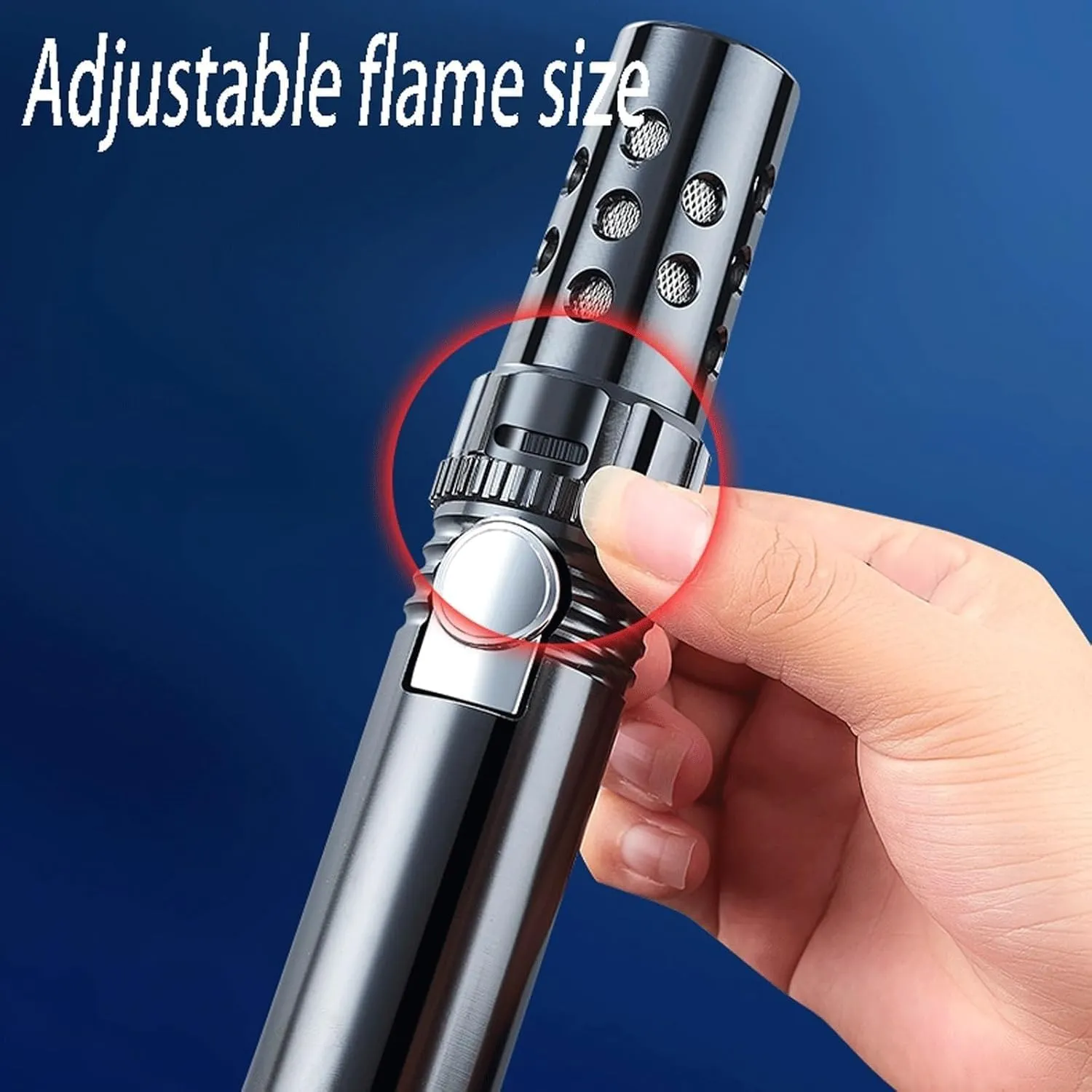 Jet Flame Torch Lighter, Portable Refillable Kitchen Cooking Metal Lighter Adjustable Flame Solar Beam Windproof Lighters With Safety Lock,Fireblaze Butane Lighter，for Candle Camping,Men's Gift(Black)
