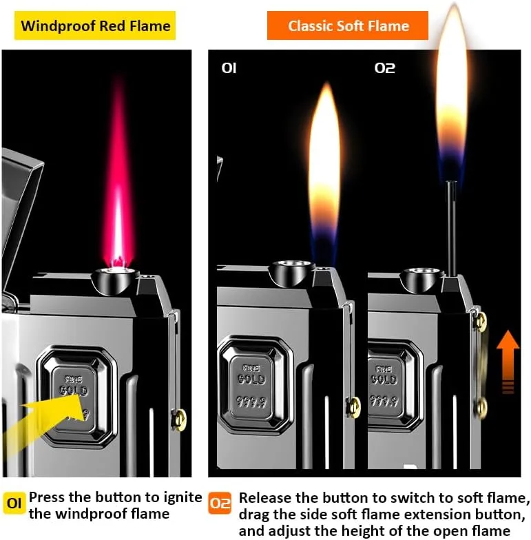 Jet Torch Lighter Soft Flam Lighter 2 in 1 Windproof Refillable Butane Lighter Good for Cigarette Cigar Candle Camping Hiking (Blue)