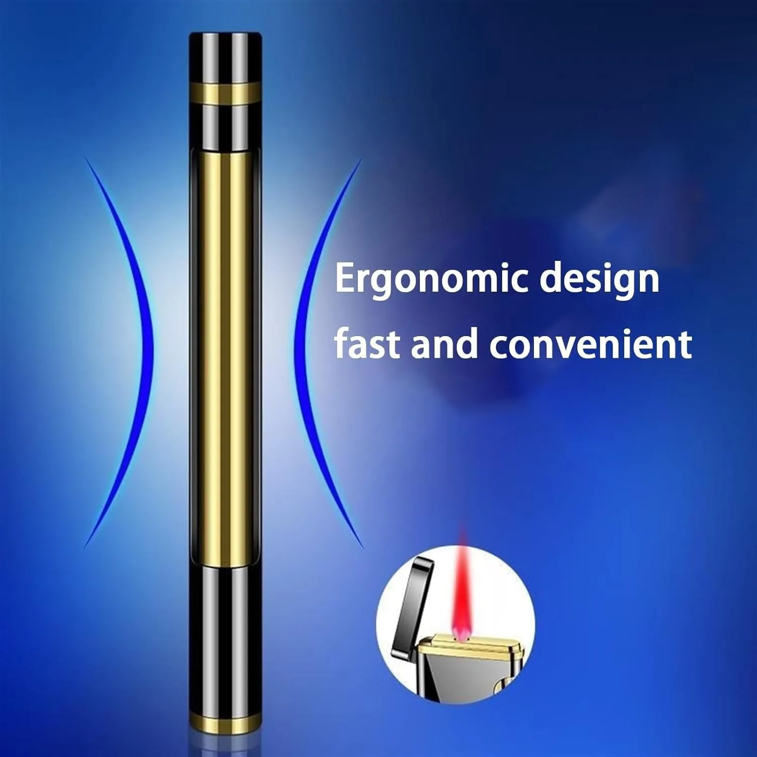 Jet Torch Lighter Windproof Refillable Butane Gas Flame Slim Lighter Portable Candle Metal Lighter for BBQ Camping Outdoor Candle Survival Lighter (Gas Not Included)(Gold)