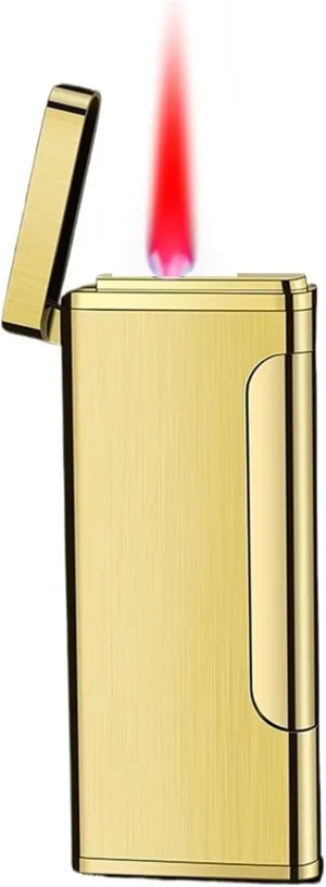 Jet Torch Lighter Windproof Refillable Butane Gas Flame Slim Lighter Portable Candle Metal Lighter for BBQ Camping Outdoor Candle Survival Lighter (Gas Not Included)(Gold)