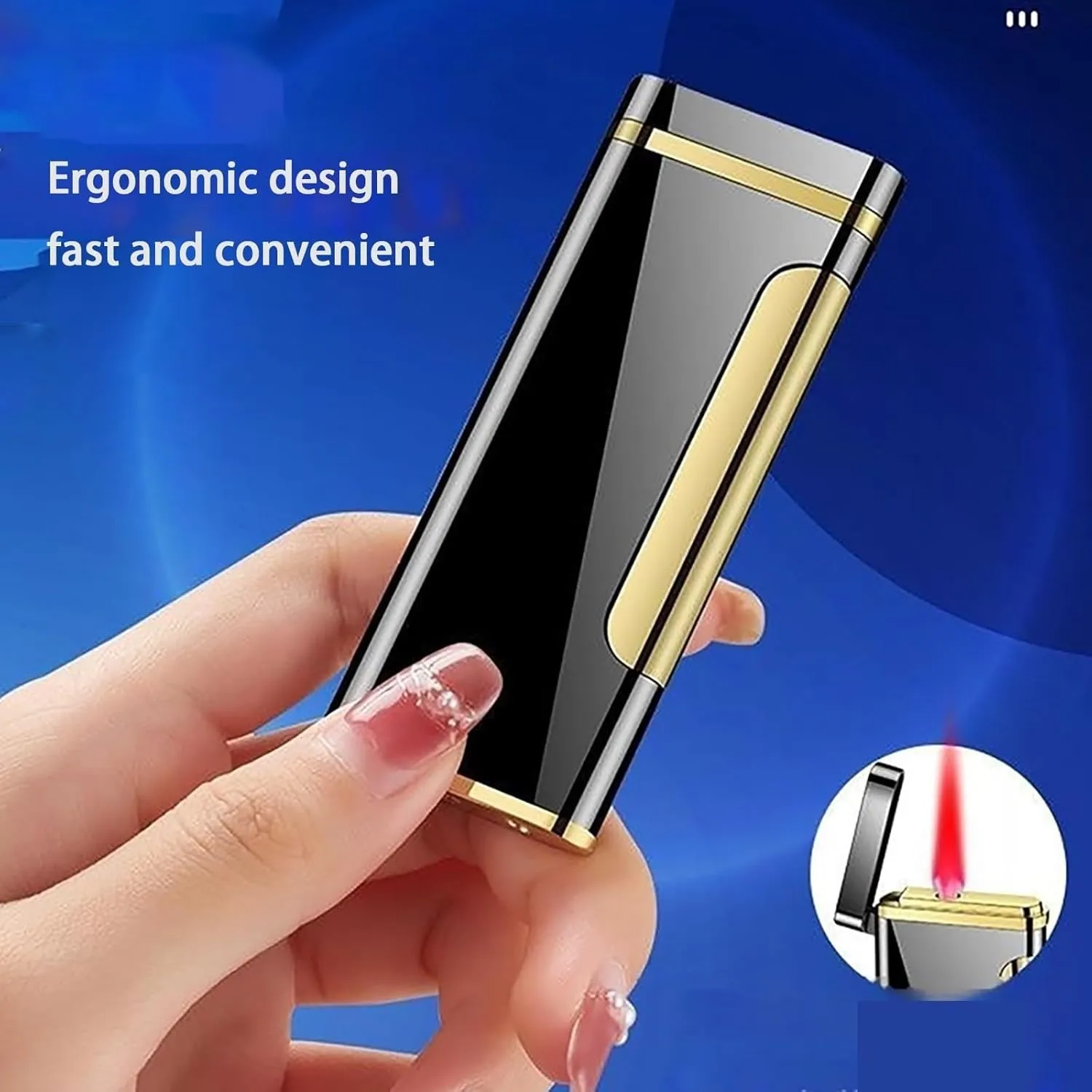 Jet Torch Lighter Windproof Refillable Butane Gas Flame Slim Lighter Portable Candle Metal Lighter for BBQ Camping Outdoor Candle Survival Lighter (Gas Not Included)(Gold)