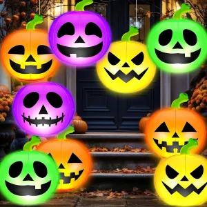 Jetec 24 Pcs 16 Inch Halloween Pumpkin Beach Ball Inflatable Pumpkin LED Hanging Decoration Blow-Up Ball for Pool Indoor Outdoor Jack-o-Lantern Halloween Party Decor(Colorful)