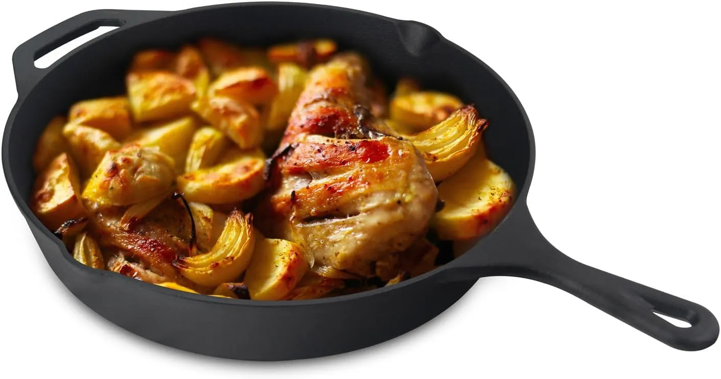 Jim Beam 10.25 Inch Pre Seasoned Cast Iron Round Skillet With Handle, Black