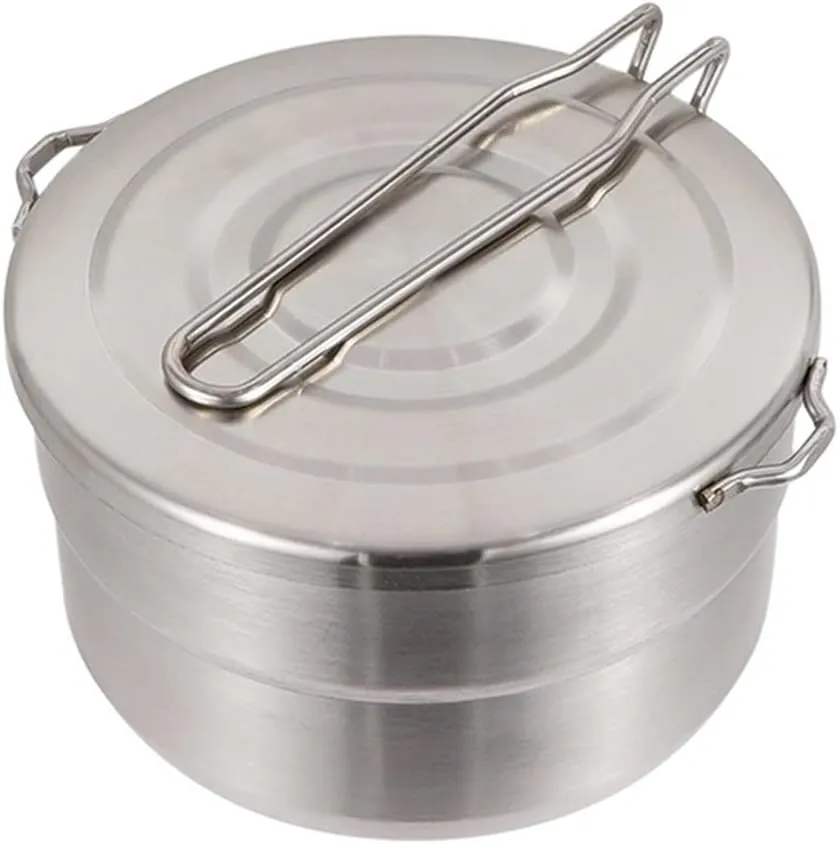 JSEIAJB Stainless Steel Outdoor Camping Pot Portable Mountaineering Cooking Tool Travel Cookware Equipment