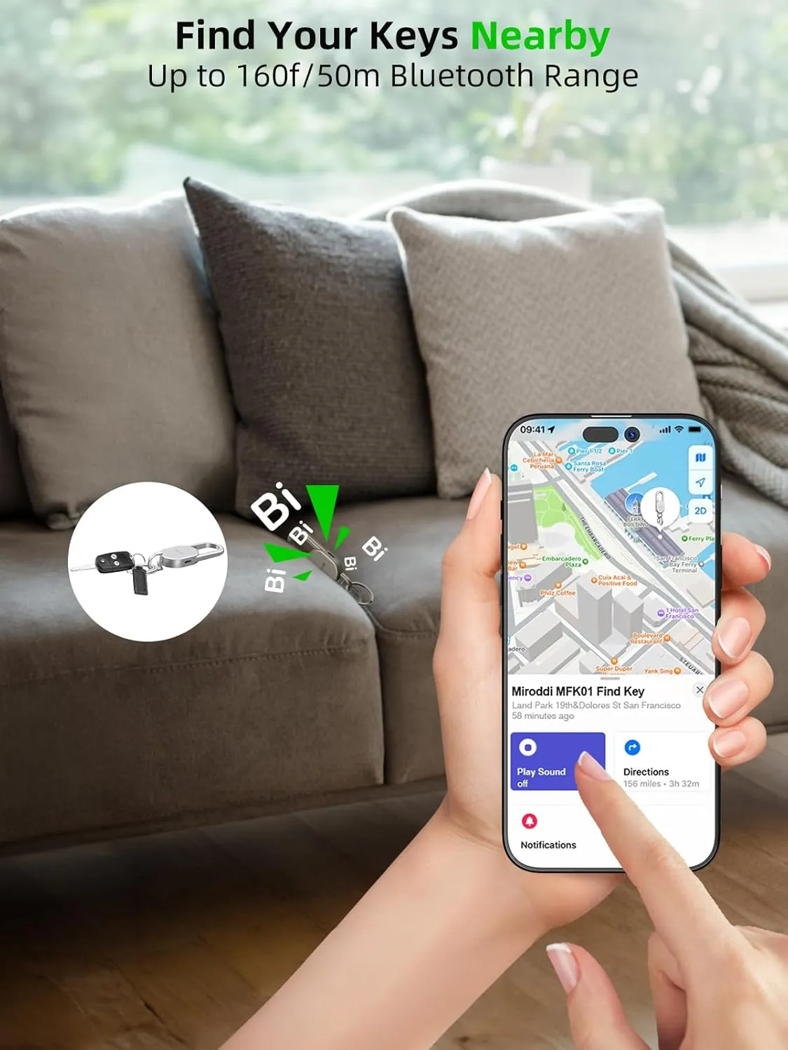 Keychain with Tracker, Men's Keychains Works with Find My App (iOS Only), Heavy Duty Metal Carabiner Car Key Chains with GPS Tracker, Anti-Lost Keyring Finder Locator, Rechargeable, Silver