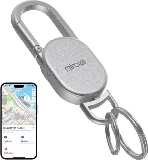 Keychain with Tracker, Men's Keychains Works with Find My App (iOS Only), Heavy Duty Metal Carabiner Car Key Chains with GPS Tracker, Anti-Lost Keyring Finder Locator, Rechargeable, Silver