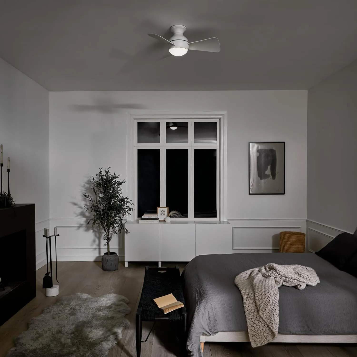 Kichler 330150MWH 34 Inch Sola Ceiling Fan LED, 3 Speed Wall Control Full Function, Matte White Finish with Matte White Blades